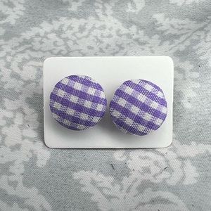 Metal-free Plaid Button Earrings,Plastic Post Studs, Allergy Free Hypoallergenic